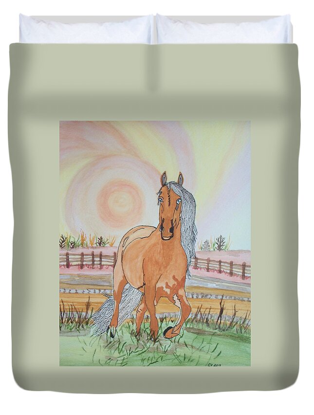 Brown Horse Duvet Cover featuring the painting Stech Of A Horse by Connie Valasco