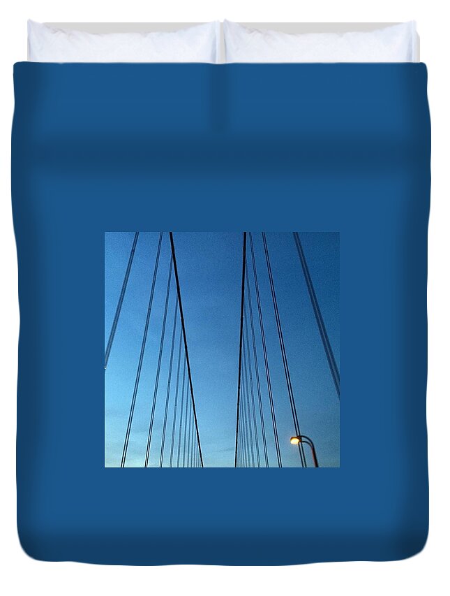 Steel Duvet Cover featuring the photograph Golden Gate Bridge Cables by Eugene Evon