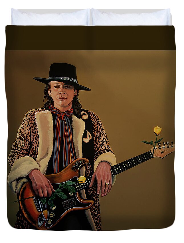 Stevie Ray Vaughan Duvet Cover featuring the painting Stevie Ray Vaughan 2 by Paul Meijering