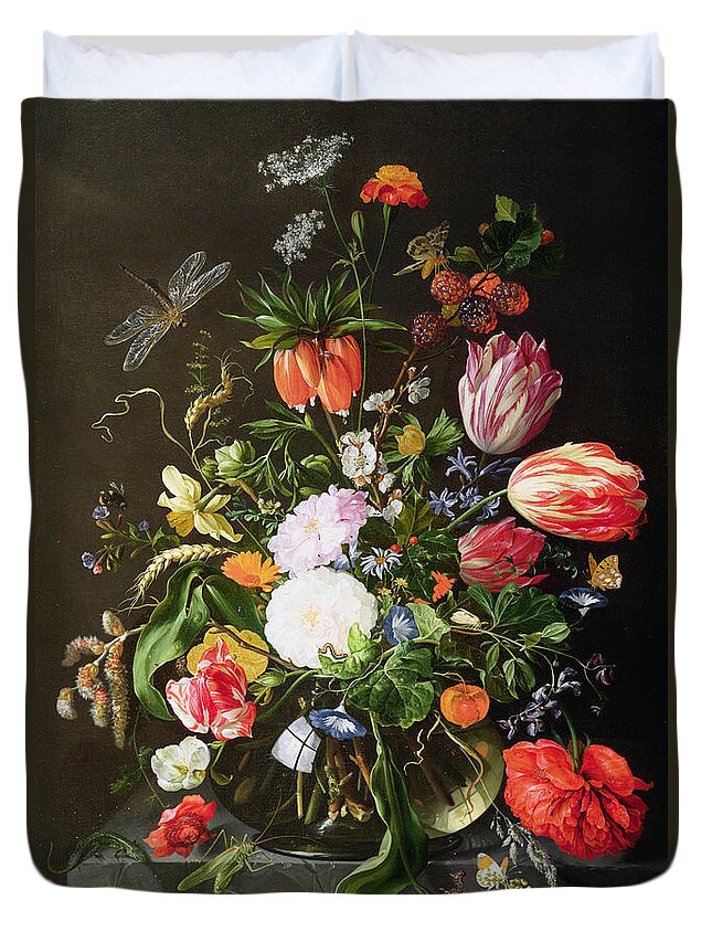 Still Duvet Cover featuring the painting Still Life of Flowers by Jan Davidsz de Heem