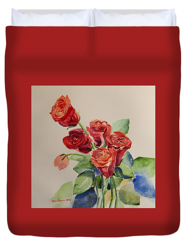 Roses Duvet Cover featuring the painting Still life Red Roses by Geeta Yerra