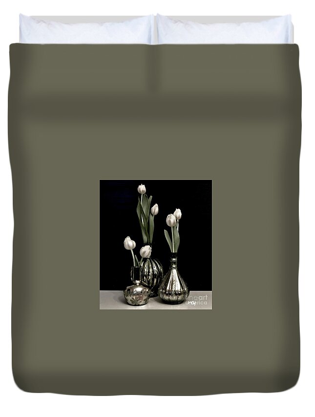 Photo Duvet Cover featuring the photograph Still Life Tulips in Vases by Marsha Heiken