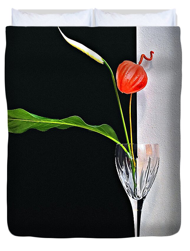 Anthurium Duvet Cover featuring the photograph Still life with Anthurium and Lily plant by Andrei SKY