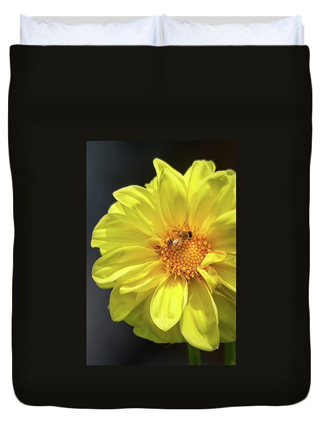 Yellow Duvet Cover featuring the photograph Still Pollinating by The Flying Photographer