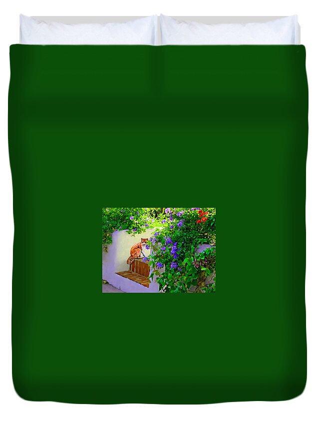 Cats Duvet Cover featuring the painting Still Waiting by David Van Hulst