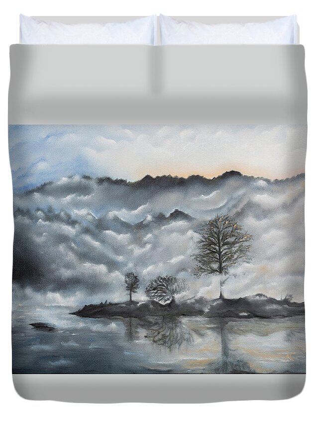 Lake Duvet Cover featuring the painting Stillness by Neslihan Ergul Colley