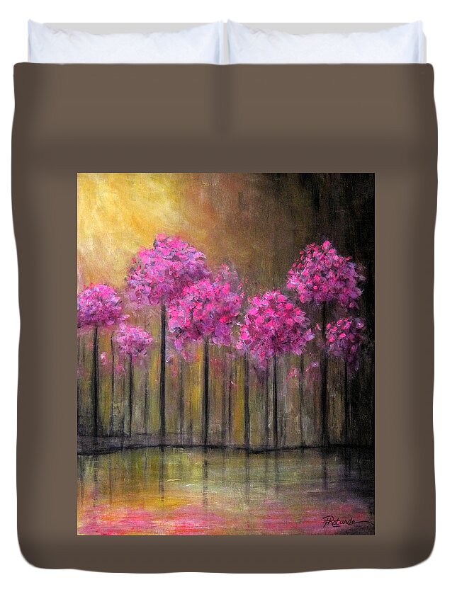 Blossomed Trees Duvet Cover featuring the painting Stillness by Roberta Rotunda