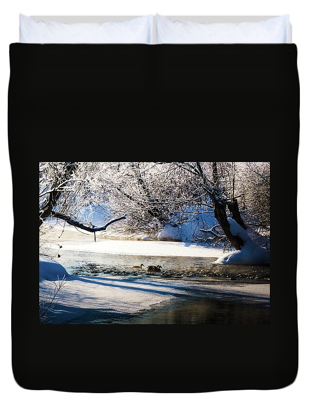 Ducks Duvet Cover featuring the photograph Stillwater Winter by Robert McKay Jones