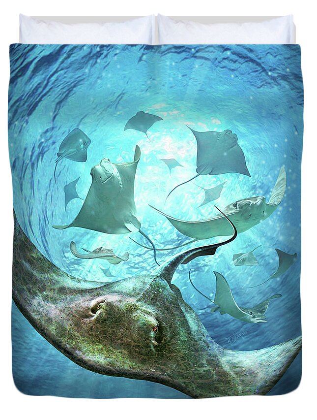 Stingrays Duvet Cover featuring the digital art Sting Rays by Jerry LoFaro