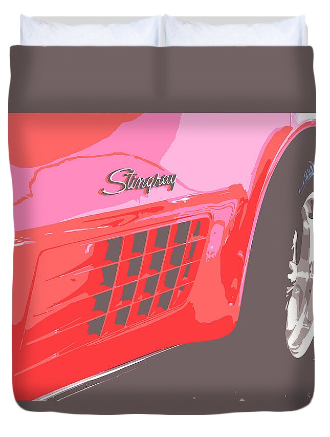 Chevrolet Duvet Cover featuring the drawing Stingray by Darrell Foster