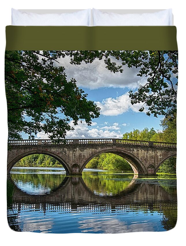 Blue Duvet Cover featuring the photograph Stone Bridge Over The River 590 by Ricardos Creations