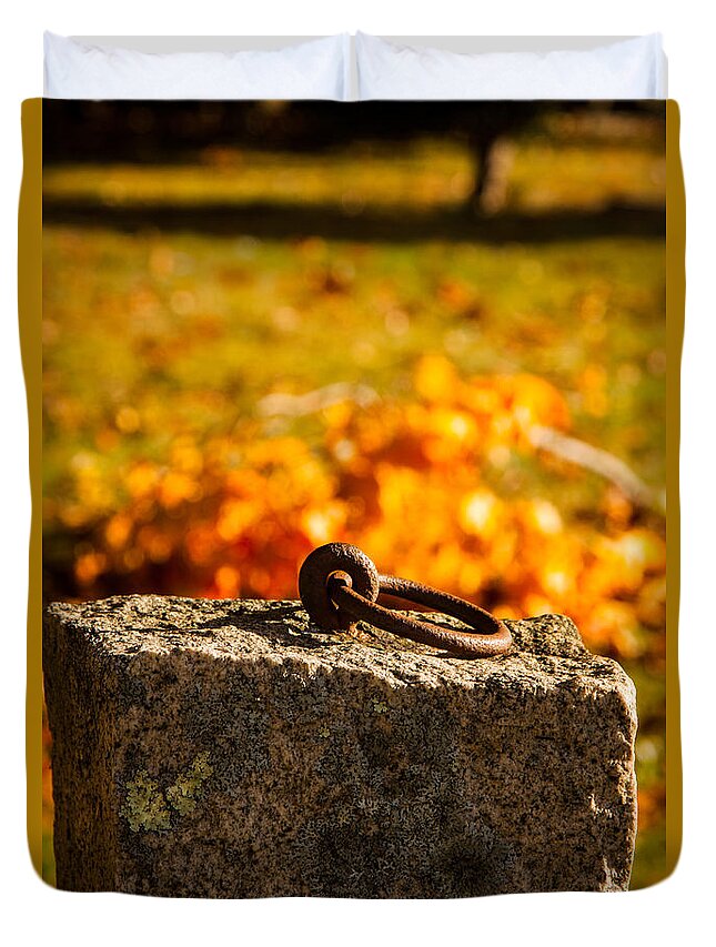 #jefffolger Duvet Cover featuring the photograph Stone hitching post by Jeff Folger