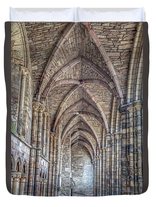 Scotland Duvet Cover featuring the photograph Stone vaulted nave of Holyrood Abbey by W Chris Fooshee