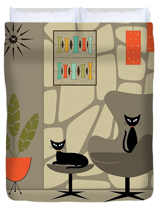 Mid Century Modern Duvet Cover featuring the digital art Stone Wall by Donna Mibus