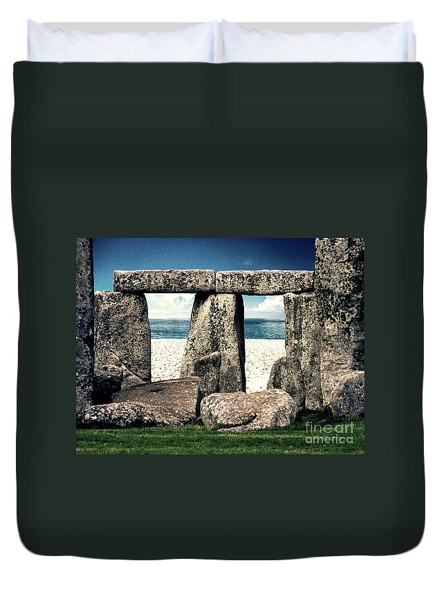 Stonehenge Duvet Cover featuring the digital art Stonehenge On The Beach by Phil Perkins