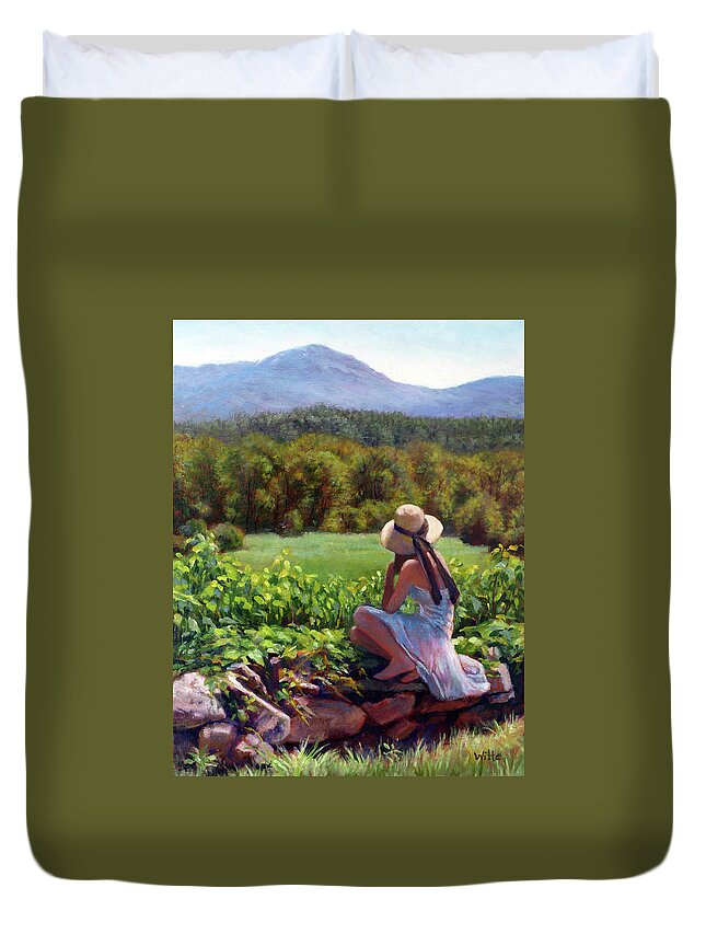 Sunhat Duvet Cover featuring the painting Stonewall Lookout by Marie Witte