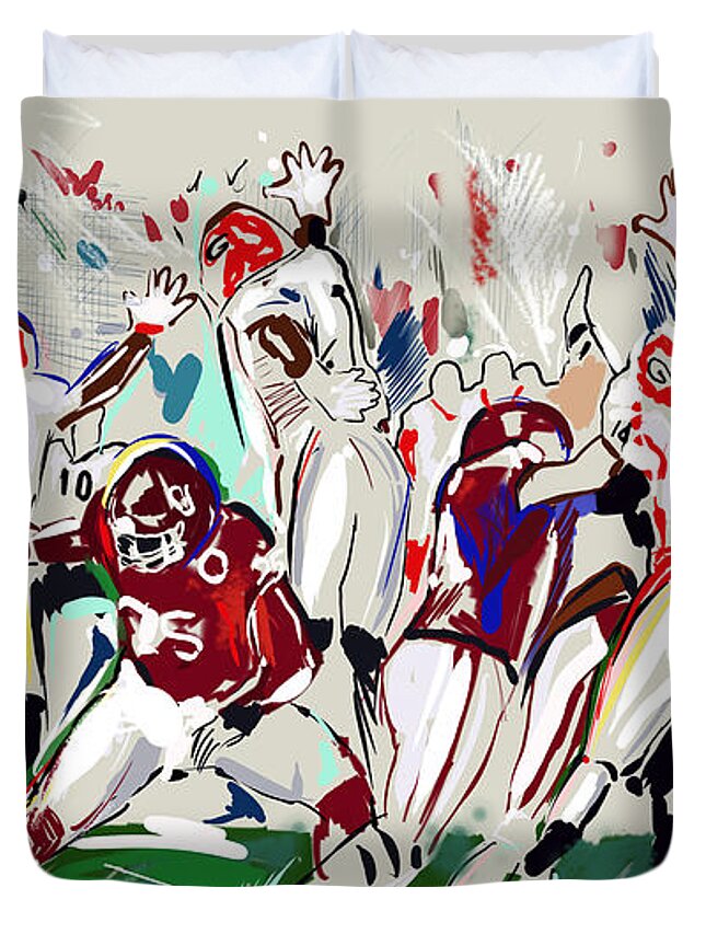 Uga Football Duvet Cover featuring the painting Stopped by John Gholson