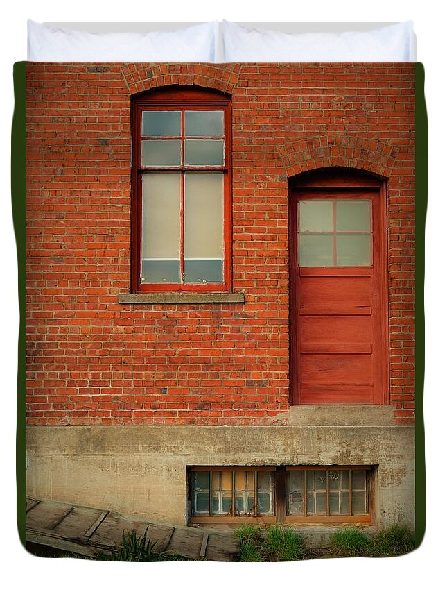 Brick Duvet Cover featuring the photograph Stores building by Cheryl Hoyle