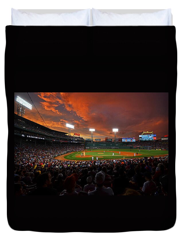 Boston Duvet Cover featuring the photograph Storm clouds over Fenway Park by Toby McGuire