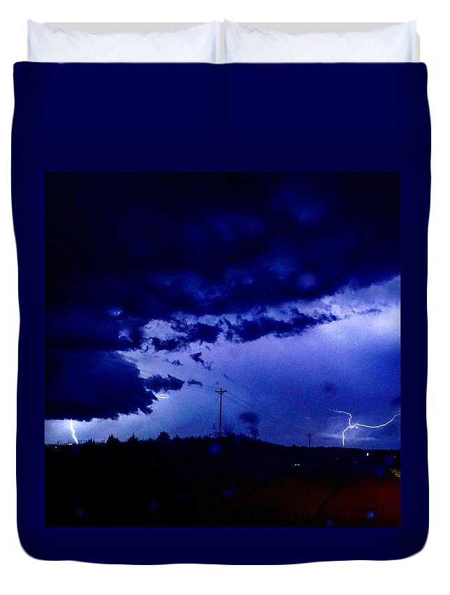 Thunderstorm Duvet Cover featuring the digital art Storm on Farmer's Turnpike by Michael Oceanofwisdom Bidwell