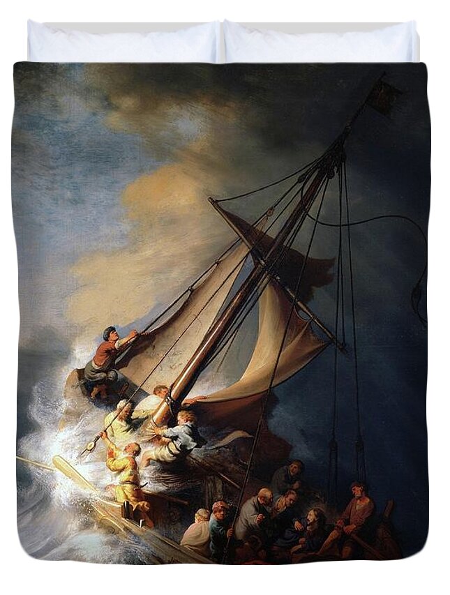Rembrandt Duvet Cover featuring the painting Storm on the Sea of Galilee by Rembrandt van Rijn