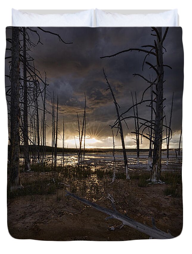 Lower Geyser Basin Duvet Cover featuring the photograph Storm over Lower Geyser Basin by Josh Bryant