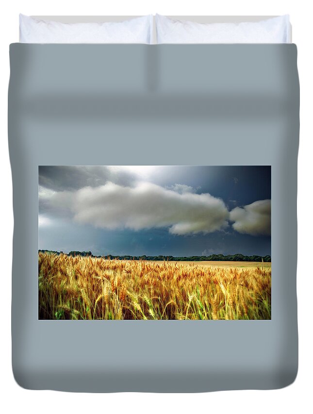 Landscape Duvet Cover featuring the photograph Storm Over Ripening Wheat by Eric Benjamin