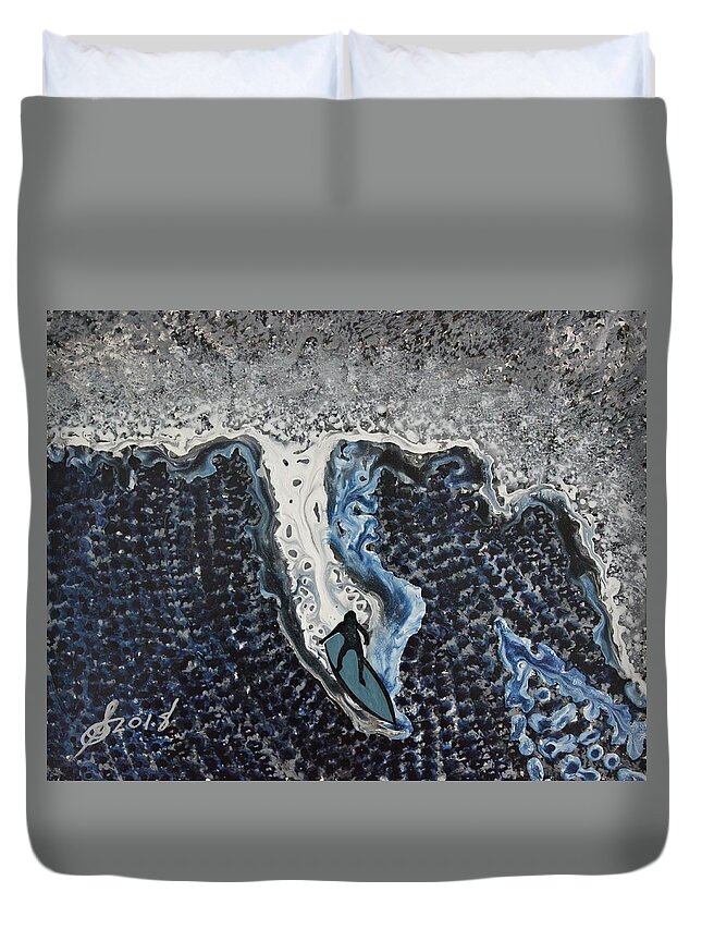 Surf Duvet Cover featuring the painting Storm Surfer original painting SOLD by Sol Luckman