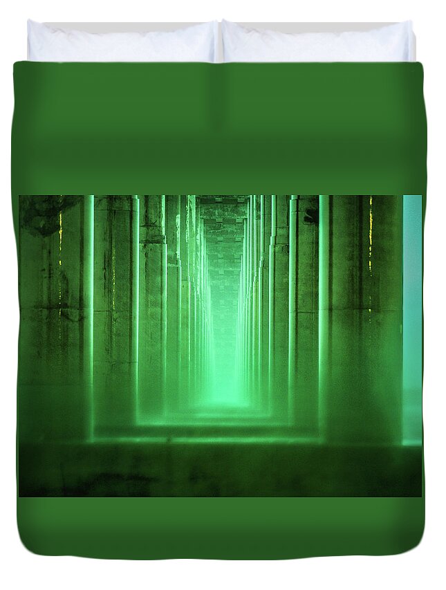 Bridge Duvet Cover featuring the photograph Storm Under The Bridge by Jerry Connally