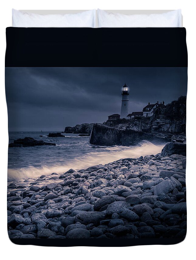 Storm Duvet Cover featuring the photograph Stormy Lighthouse 2 by Doug Camara