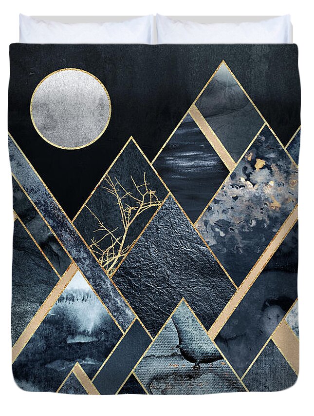 Graphic Duvet Cover featuring the digital art Stormy Mountains by Elisabeth Fredriksson