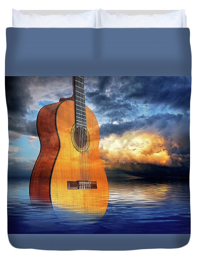 Acoustic Guitar Duvet Cover featuring the photograph Stormy Night Blues by Gill Billington