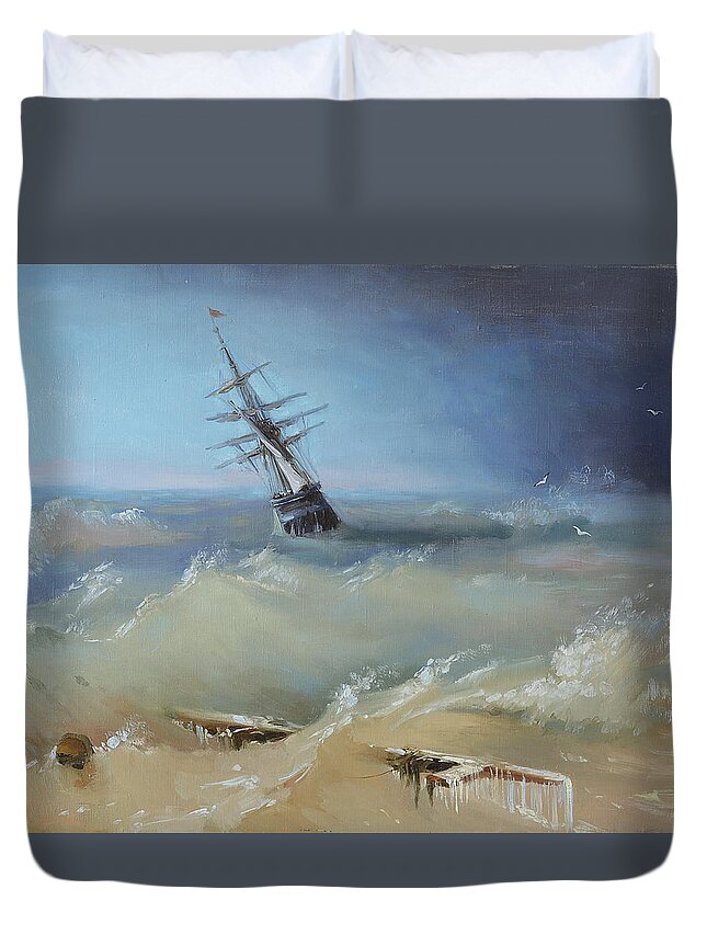 Russian Artists New Wave Duvet Cover featuring the painting Stormy Waters by Ilya Kondrashov