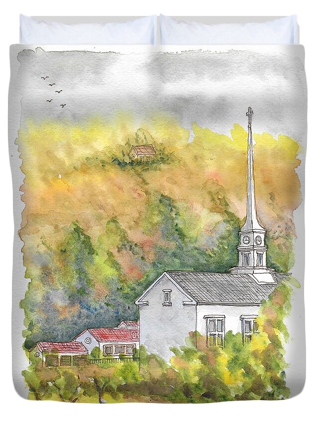 Stowe Community Church Duvet Cover featuring the painting Stowe Community Church, 1839, Stowe, Vermont by Carlos G Groppa