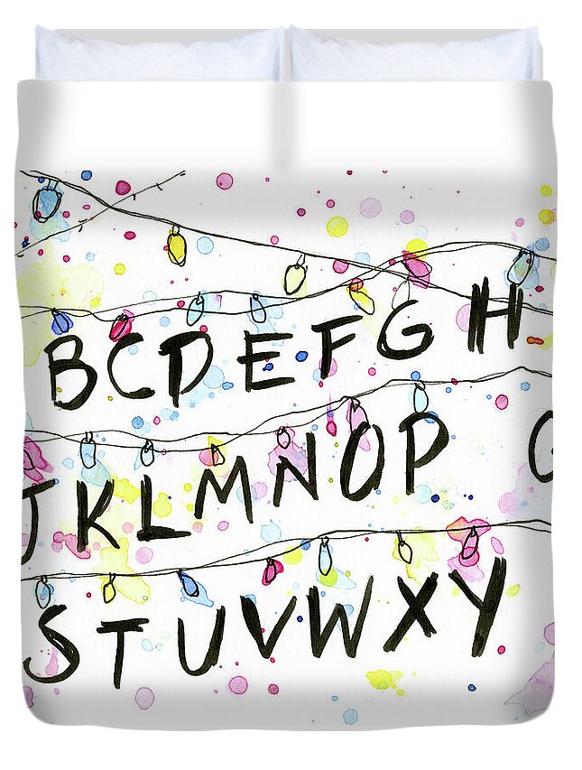 Lights Duvet Cover featuring the painting Stranger Things Alphabet Wall Christmas Lights by Olga Shvartsur