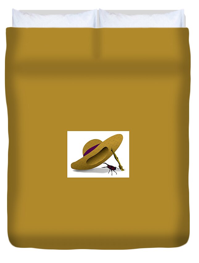  Duvet Cover featuring the digital art Straw Hat And Stag beetle by Moto-hal