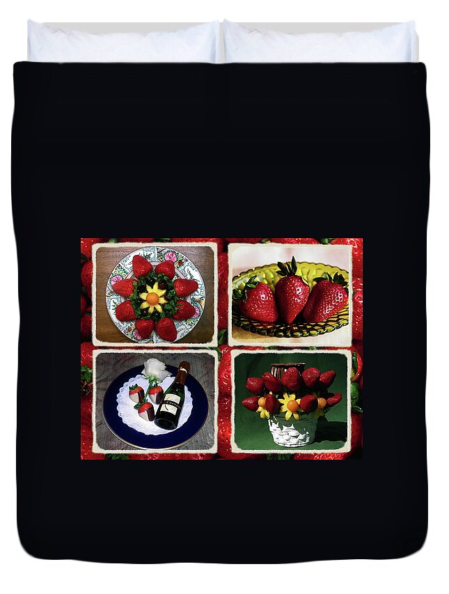 Strawberry Collage Duvet Cover featuring the photograph Strawberry Collage by Sally Weigand