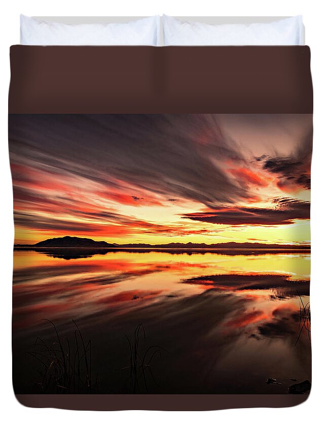 Utah Lake Duvet Cover featuring the photograph Streaks of Utah Lake by Wesley Aston