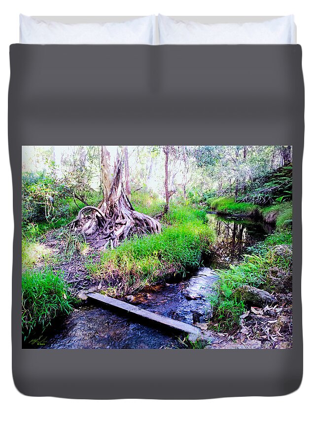 Landscape Duvet Cover featuring the photograph Stream Crossing by Michael Blaine