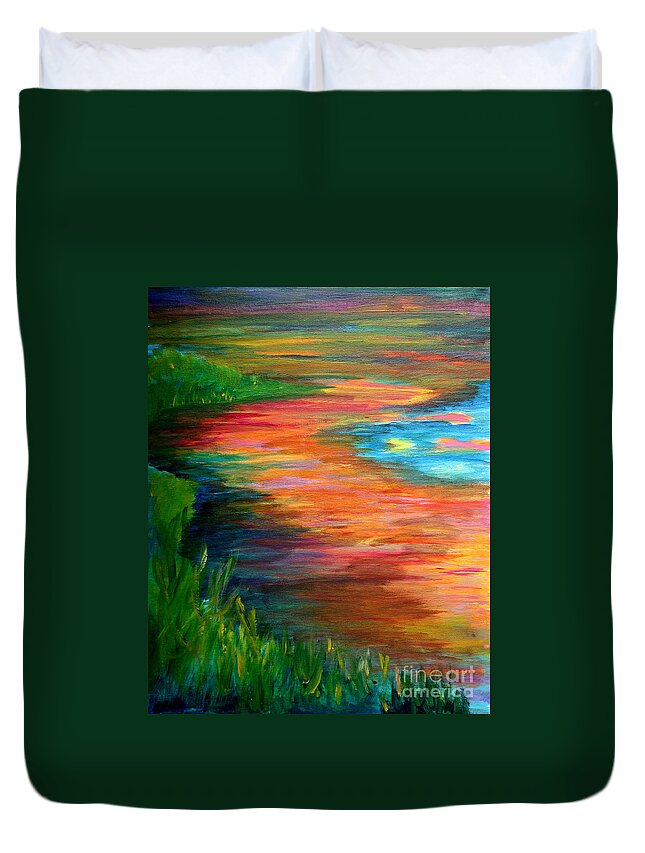 Landscape Duvet Cover featuring the painting Stream of Color by Julie Lueders 