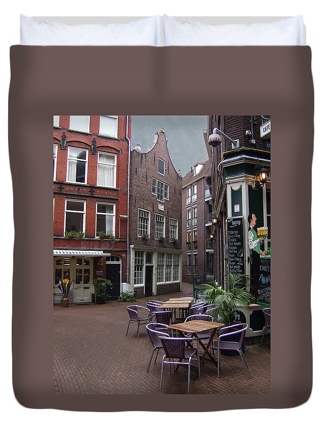 Amsterdam Duvet Cover featuring the photograph Street Cafe Mooy in Amsterdam by Ginger Wakem