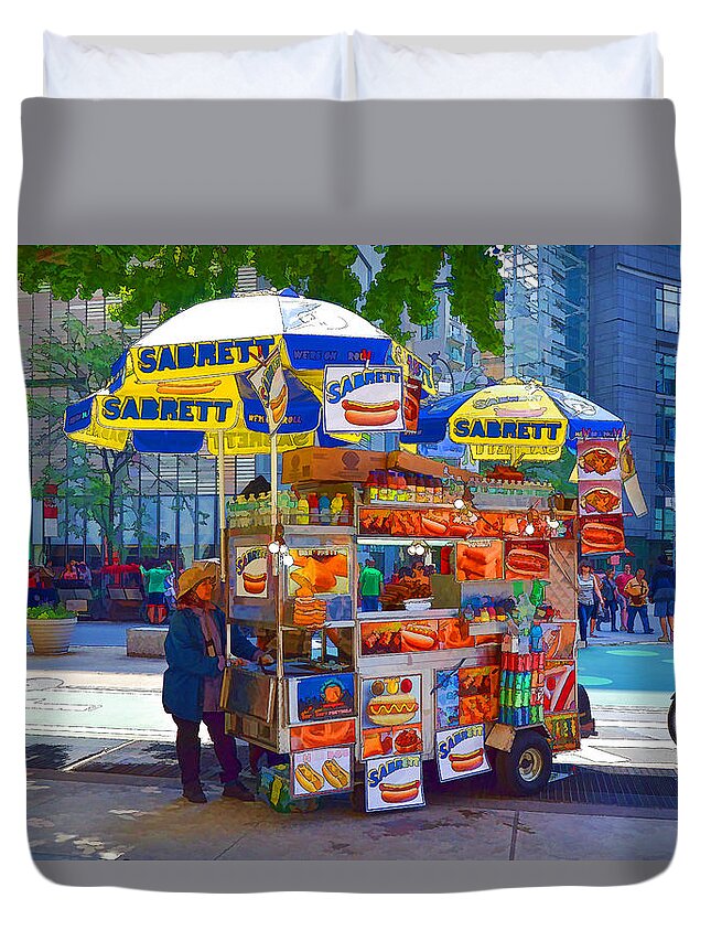 5th Duvet Cover featuring the painting Street Food by Jeelan Clark