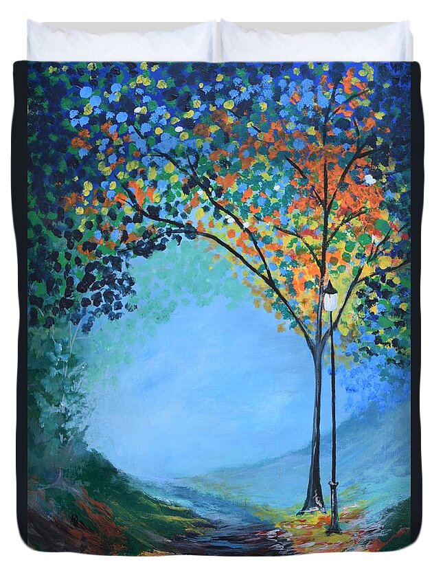 Pointillism Duvet Cover featuring the painting Street Lamp by Gary Smith
