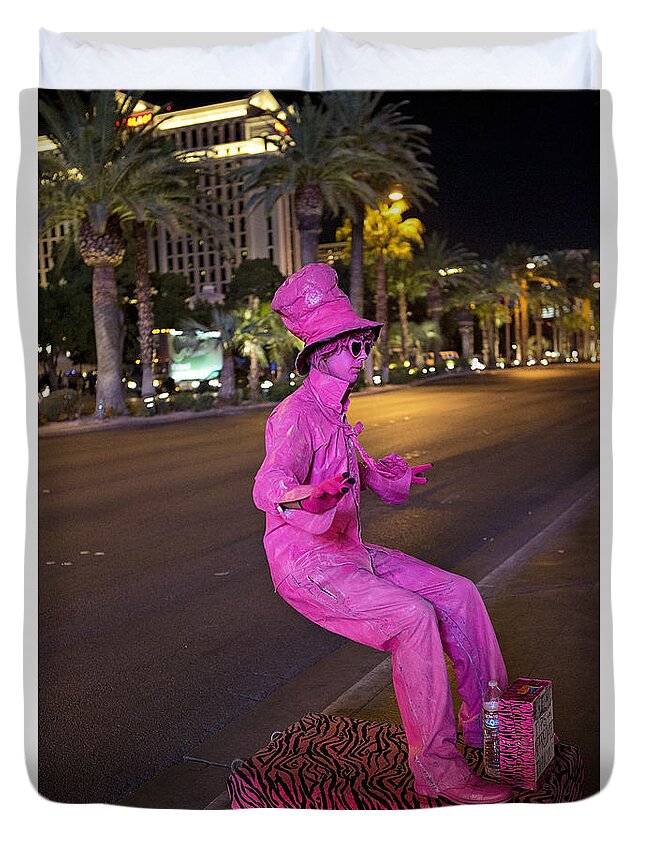 Las Vegas Duvet Cover featuring the photograph Street Performer by Deborah Penland