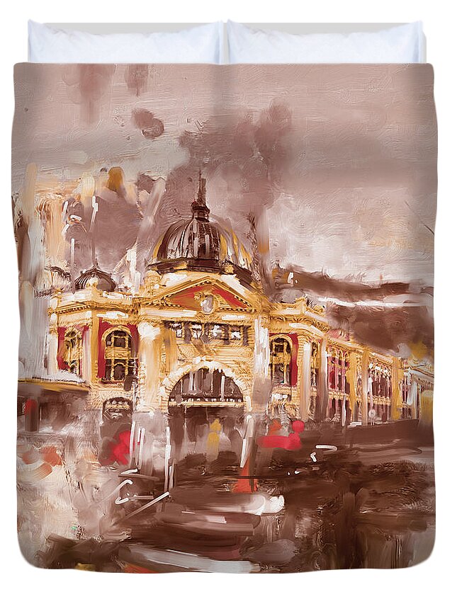 Towns Duvet Cover featuring the painting Flinders Street Station 464 I by Mawra Tahreem