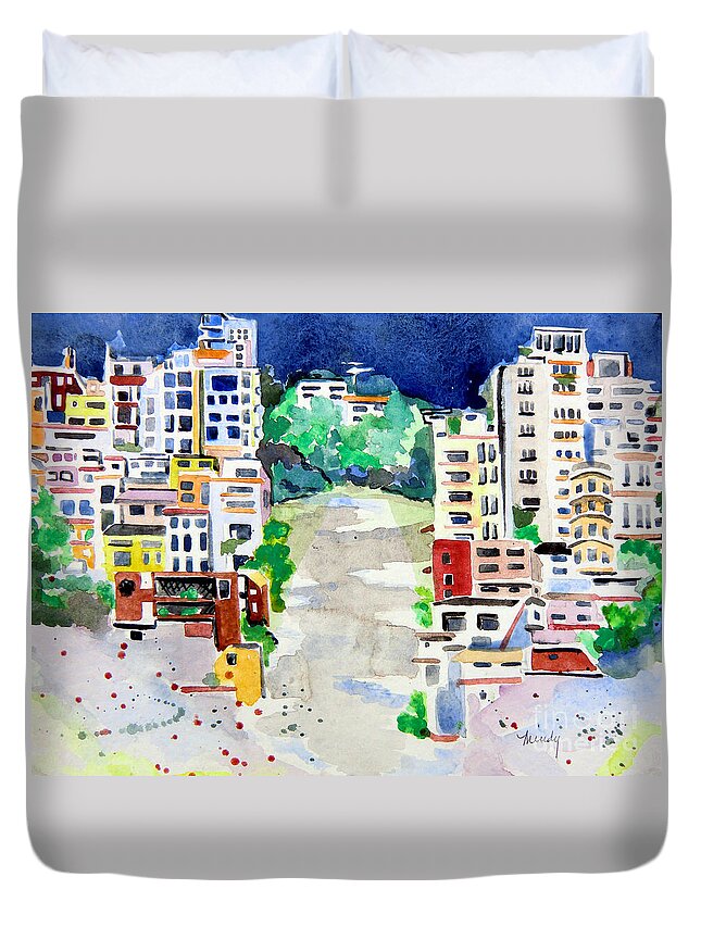 San Francisco Duvet Cover featuring the painting Streets of San Francsico by Mindy Newman