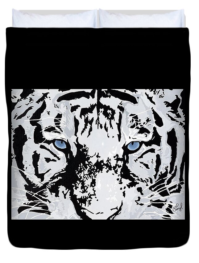 White Tiger Duvet Cover featuring the painting Strength And Beauty by Cheryl Bowman