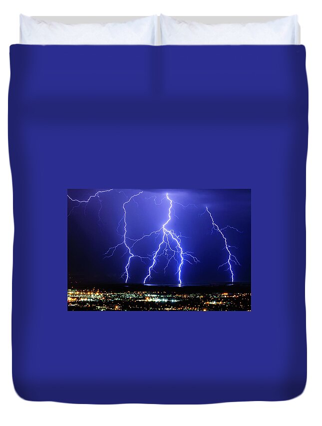 Lightning Duvet Cover featuring the photograph Strike Four by Bryan Carter