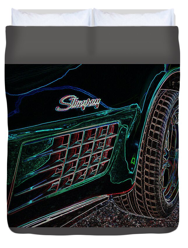 Corvette Duvet Cover featuring the digital art Stringray Neon by Darrell Foster