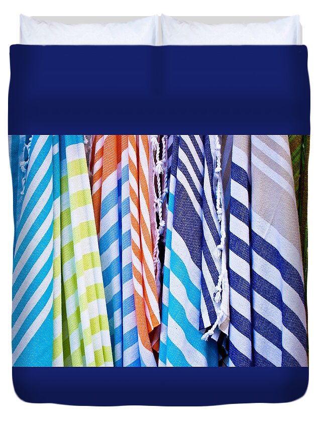 Abstract Duvet Cover featuring the photograph Striped textiles by Tom Gowanlock